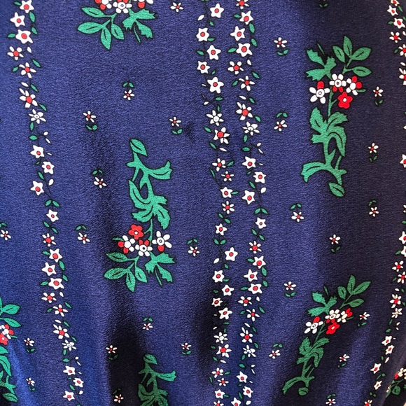 Blue Floral Silk Dress w Ruffles and Tie Neck S/M - Picture 7 of 8